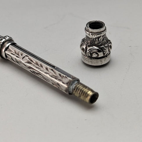 Antique Mechanical Pencil Telescopic 60-93mm Magic Pencil Silver Plated Glass Decor